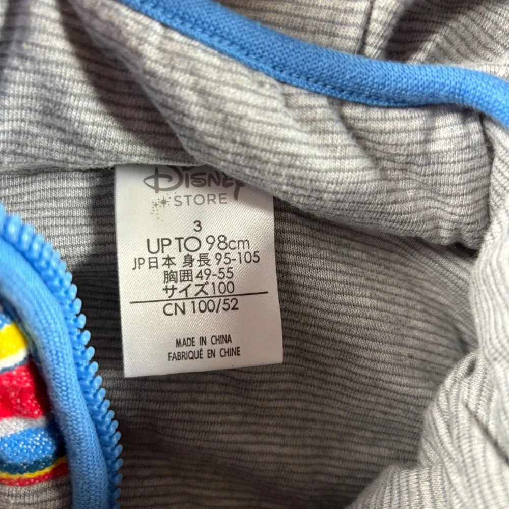 VTG Disney Puffer Vest Kids 3 Grey Mickey Mouse Striped Hooded Quilted Zip Up